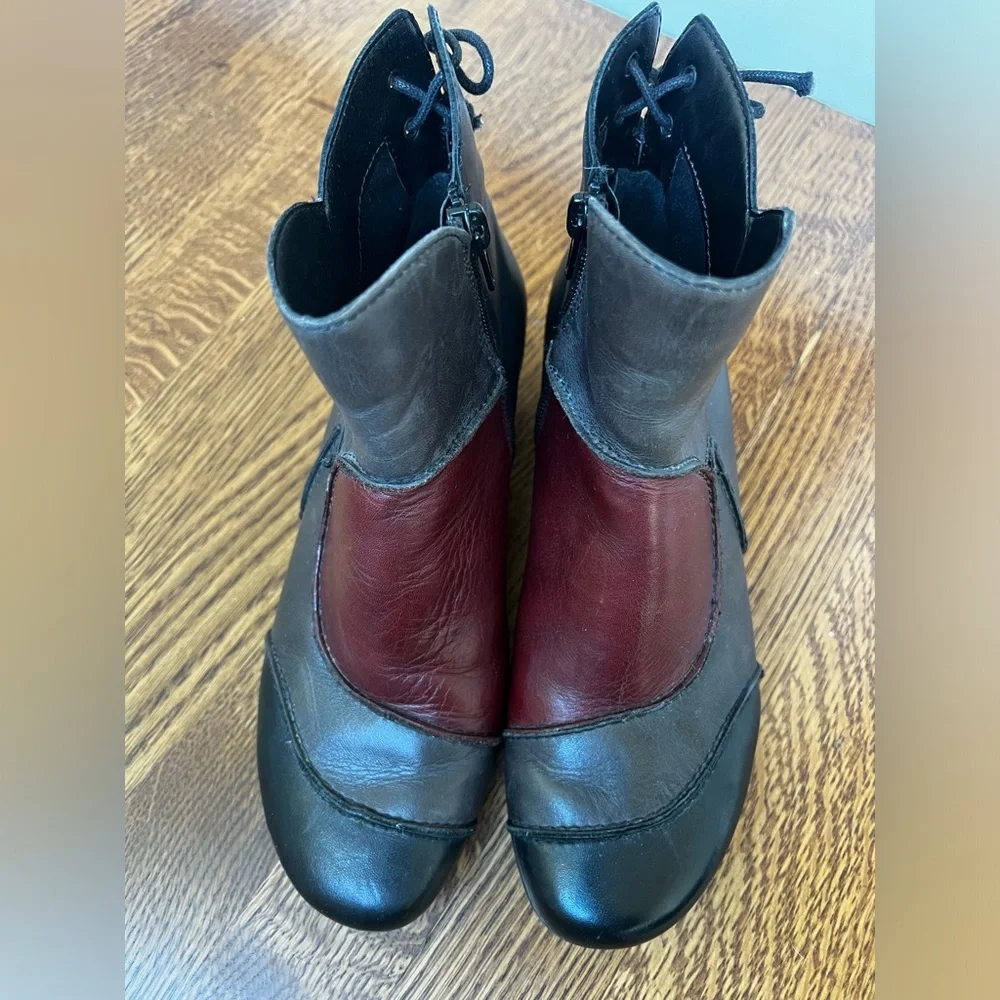 REMONTE DORNDORF Leather Patchwork Ankle Boots Boho Lagenlook‎ Red Colorblock 36